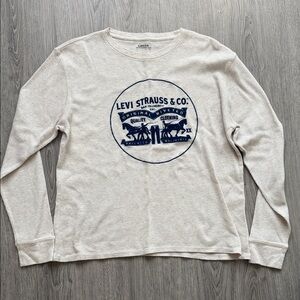 Levi's Cream Long Sleeve Tee with Blue Logo